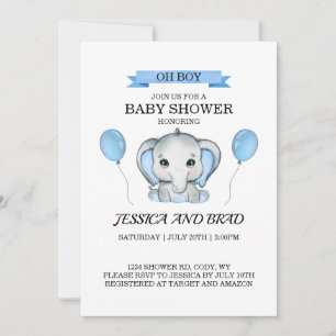 Blue Elephant baby Shower Invitation