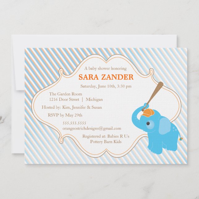 Blue Elephant  Baby Shower Invitation (Front)