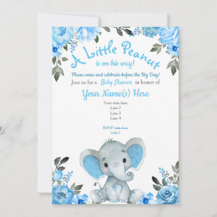 Blue Elephant Baby Shower invitation, Floral Boy Invitation