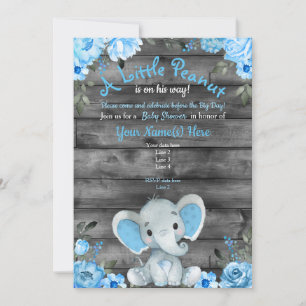 Blue Elephant Baby Shower invitation, rustic Invitation