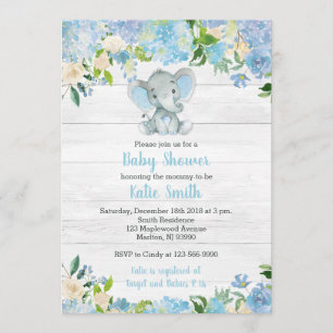 Blue Elephant Baby Shower Invitations for a Boy
