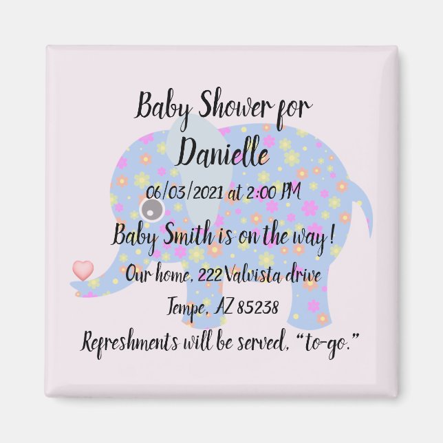 Blue Elephant & Baby Shower Magnet (Front)