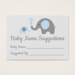Blue Elephant Baby Shower Name Suggestion Cards