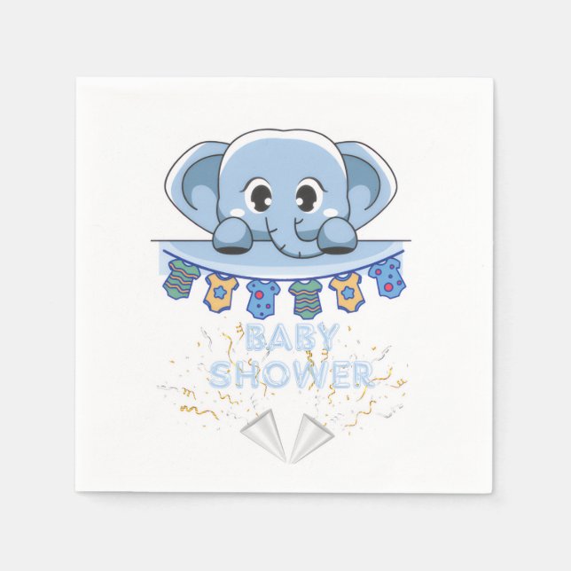 Blue elephant baby shower napkin (Front)