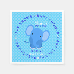 Blue Elephant Baby Shower Paper Napkins