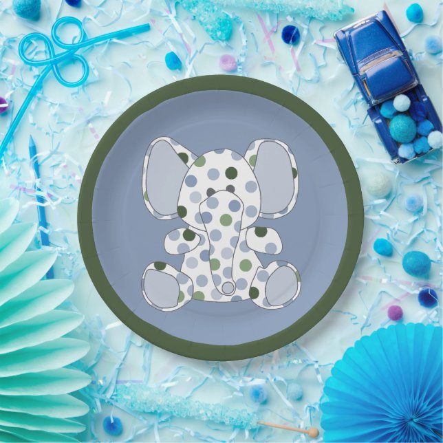 Blue Elephant Baby Shower Paper Plate (Party)