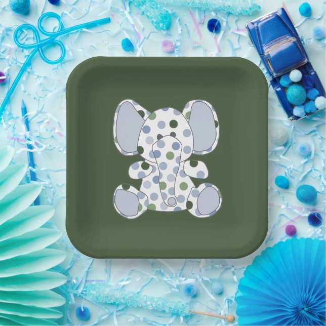 Blue Elephant Baby Shower Paper Plate (Party)