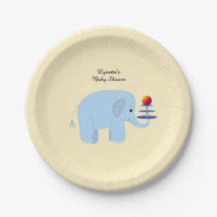 Blue Elephant Baby Shower Paper Plate