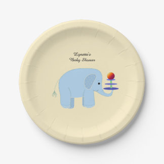 Blue Elephant Baby Shower Paper Plate