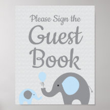 Blue Elephant Baby Shower Sign the Guest Book Sign