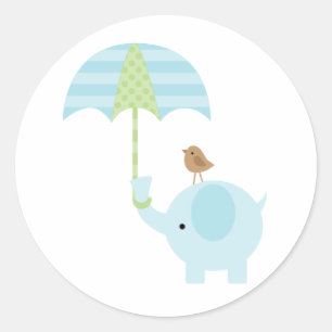 Blue Elephant Baby Shower Stickers