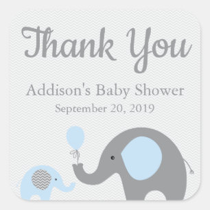 Blue Elephant Baby Shower Stickers, Square Sticker