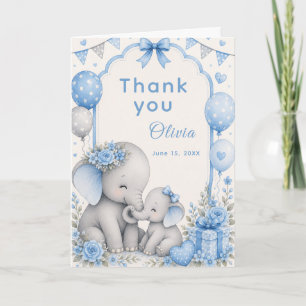 Blue Elephant Baby Shower Thank You Card
