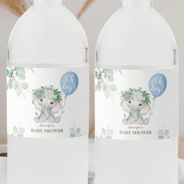 Blue Elephant Baby Shower Water Bottle Label (Creator Uploaded)