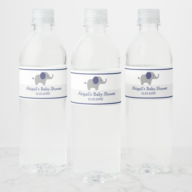 Blue Elephant Baby Shower Water Bottle Label (Bottles)