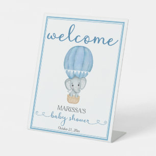 Blue Elephant Baby Shower Welcome Pedestal Sign