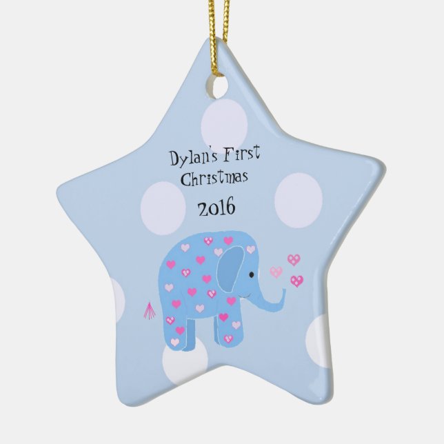 Blue Elephant Baby's First Christmas Ceramic Ornament (Left)
