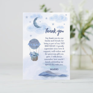 Blue elephant balloon cute birthday boy thank you card