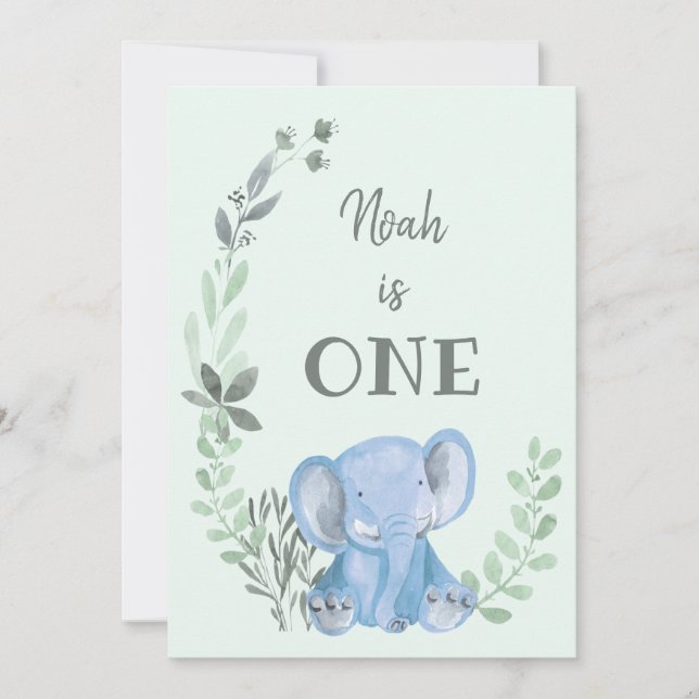 Blue Elephant Birthday Invitation (Front)