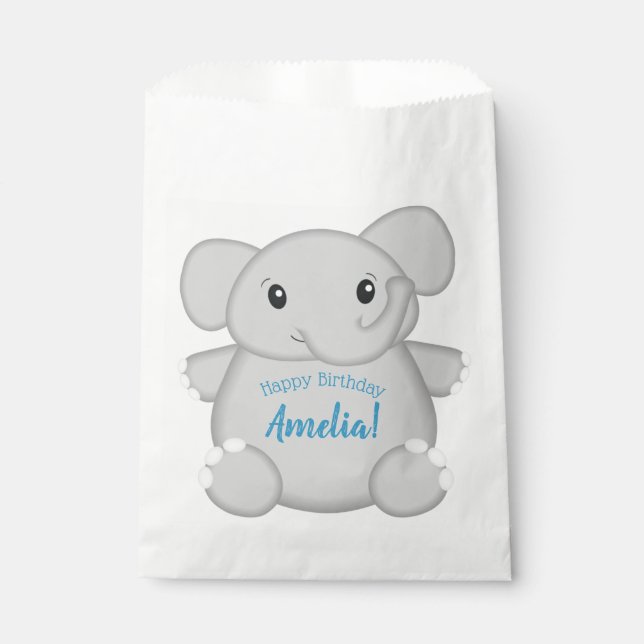 Blue Elephant Birthday Party Favour Bag (Front)