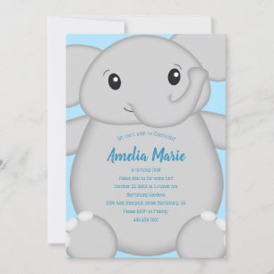 Blue Elephant Birthday Party Invitation