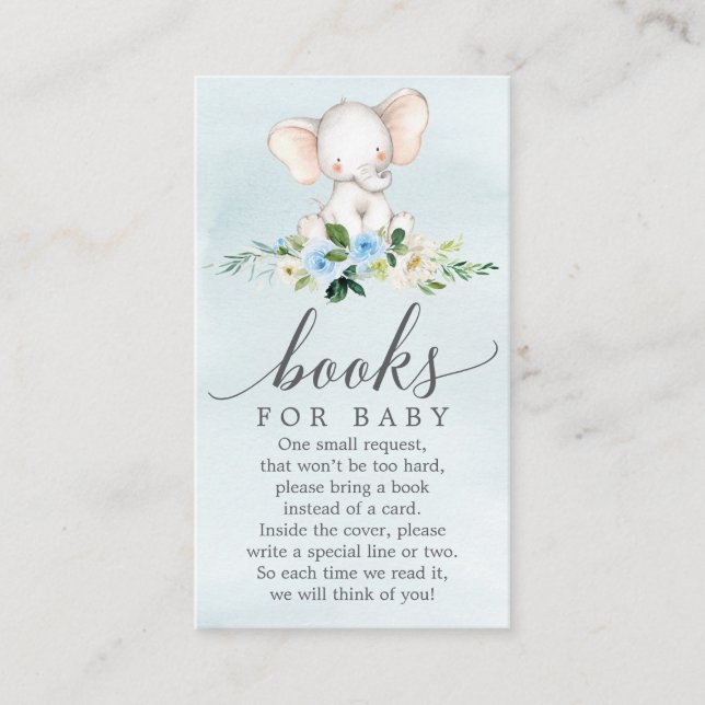 Blue Elephant Book Request Baby Shower Card (Front)