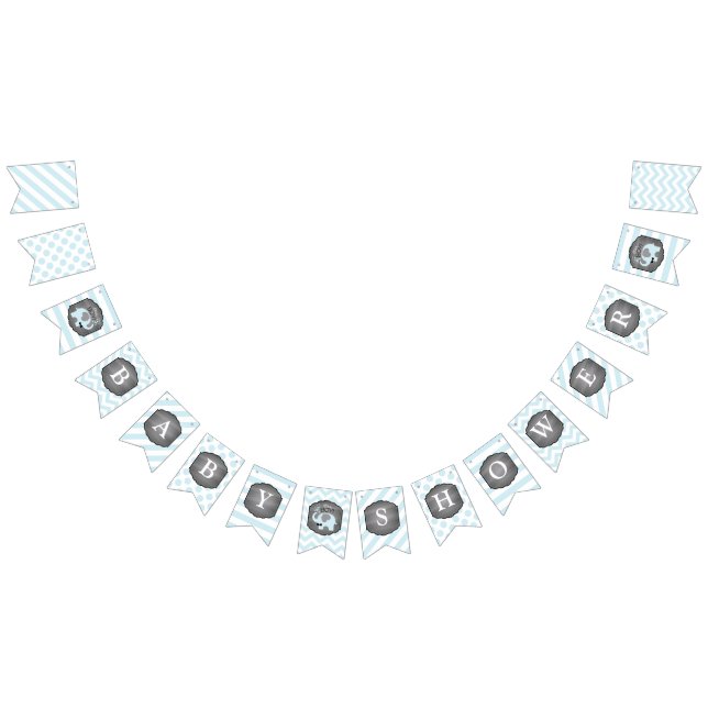 Blue Elephant Bow-tie Baby Shower Bunting Flags (All)