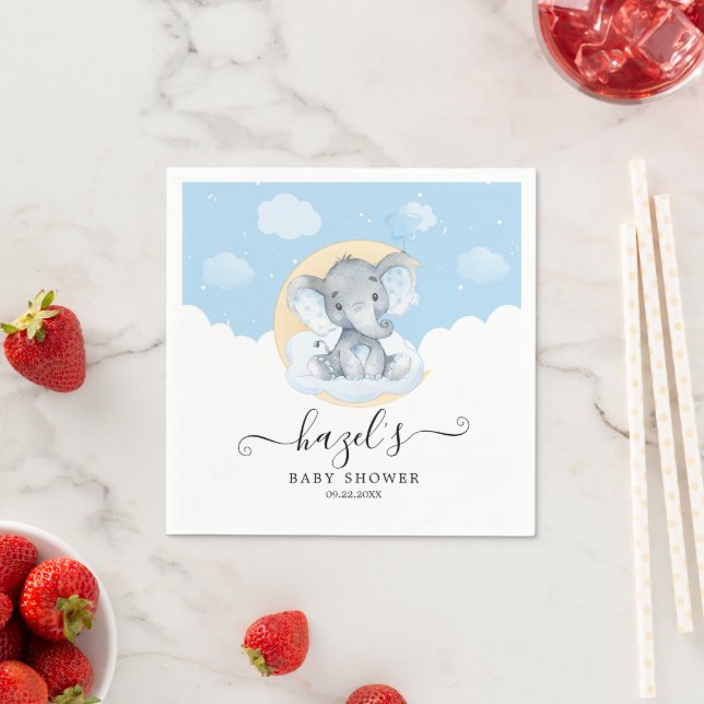 Blue Elephant Boy Baby Shower Birthday Napkin (Insitu)