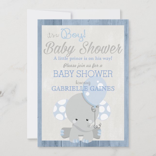 Blue Elephant Boy Baby Shower Country Invitation (Front)