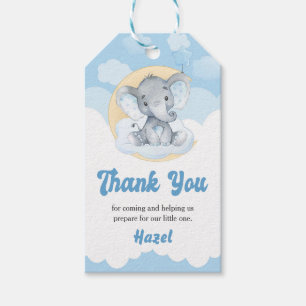 Blue Elephant Boy Baby Shower Favour Gift Tag