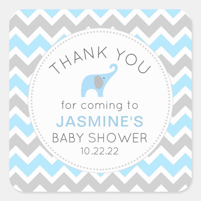 Blue Elephant boy baby shower favour Square Sticker (Front)