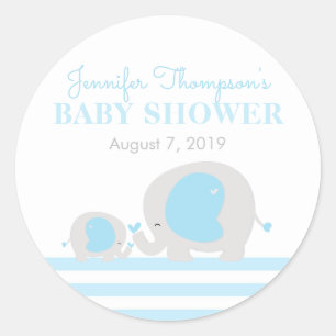 Blue Elephant Boy Baby Shower Favour Tag Stickers