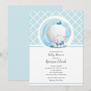 Blue Elephant Boy Baby Shower Invitation