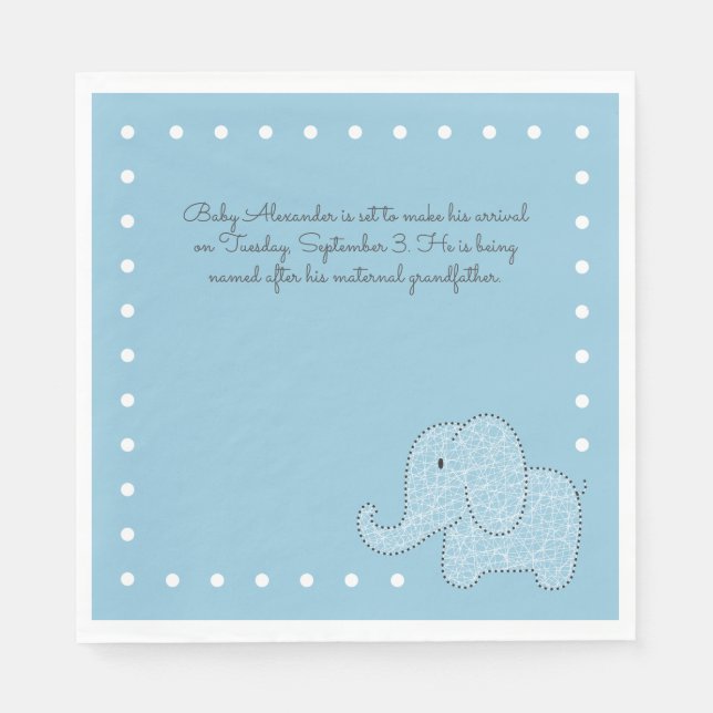 Blue Elephant Boy Baby Shower Paper Napkin (Front)