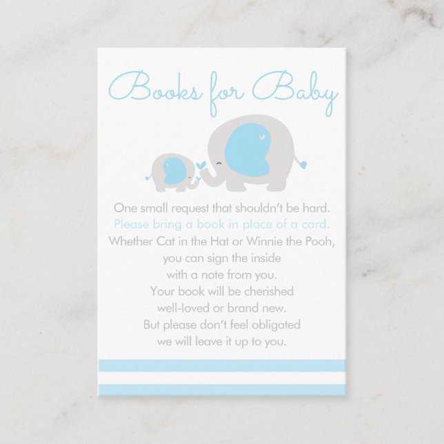 Blue Elephant Boy Books for Baby Invitation Insert (Front)