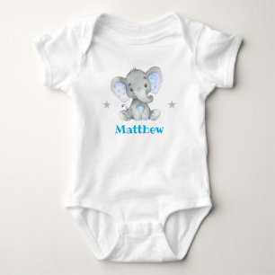 Blue Elephant Boy Name Newborn Toddler 1 Piece Baby Bodysuit