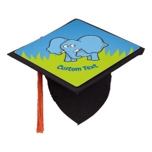 Blue elephant cartoon graduation cap topper