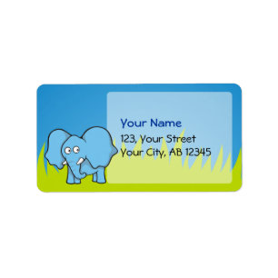 Blue elephant cartoon label