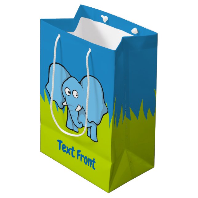 Blue elephant cartoon medium gift bag (Front Angled)