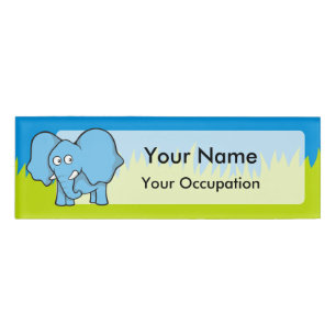 Blue elephant cartoon name tag