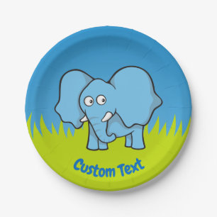 Blue elephant cartoon paper plate