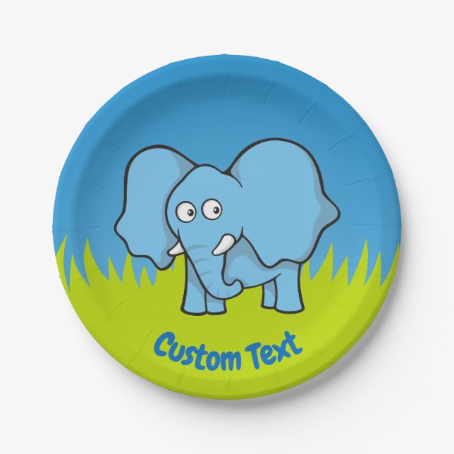 Blue elephant cartoon paper plate (Front)