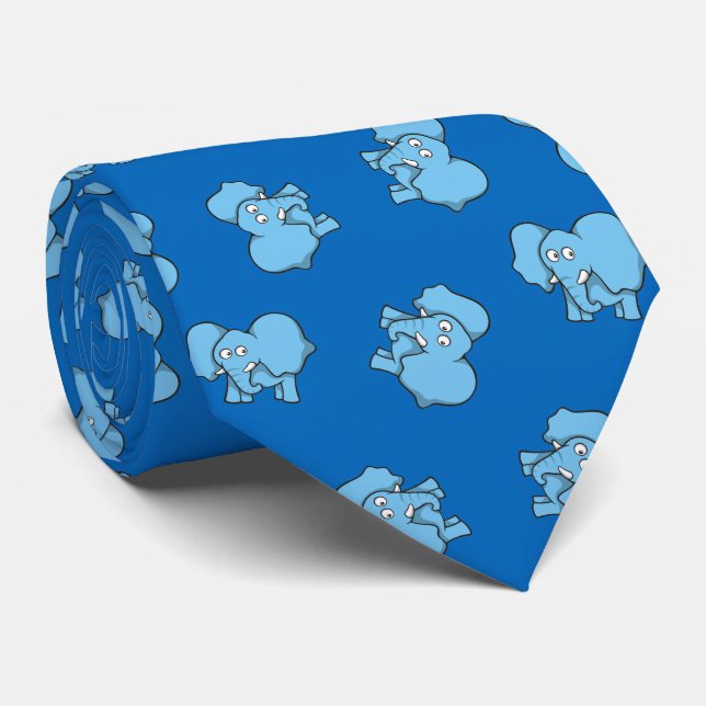 Blue Elephant Cartoon Pattern Tie (Rolled)
