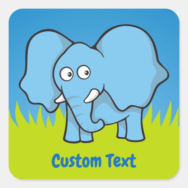 Blue elephant cartoon square sticker (Front)