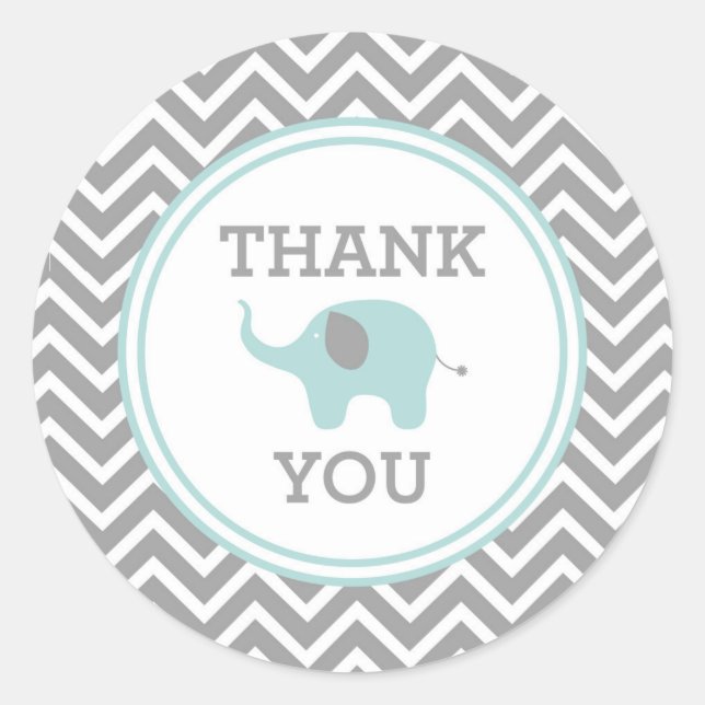 Blue Elephant Chevron Thank You Favour Sticker (Front)