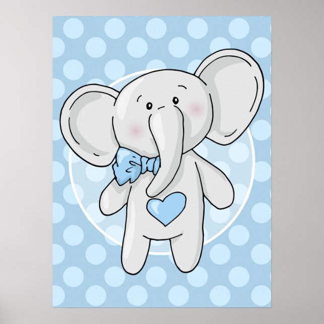 Blue Elephant - Cute Baby Boys Room Nursery Poster (Front)