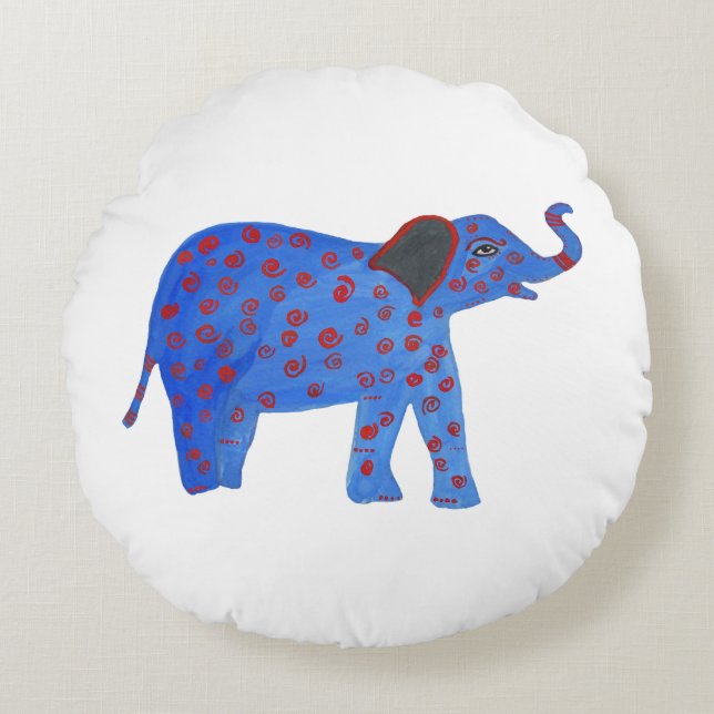 Blue Elephant Dessin Coussin rond (Devant)