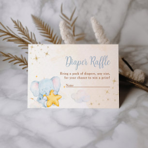 Blue Elephant Diaper Raffle Baby Shower Game Card 