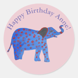 Blue Elephant Drawing Personalized  Round Sticker