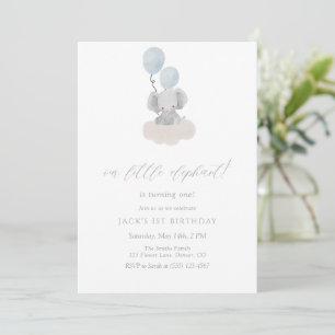 Blue Elephant First Birthday Invitation 